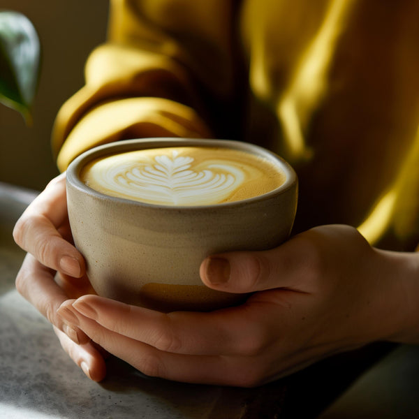 A warm cup of coffee held in two hands