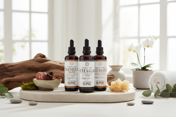 Ra Hygge double extracted, alcohol-free liquid extracts: Tremella, Lion's Mane and Reishi