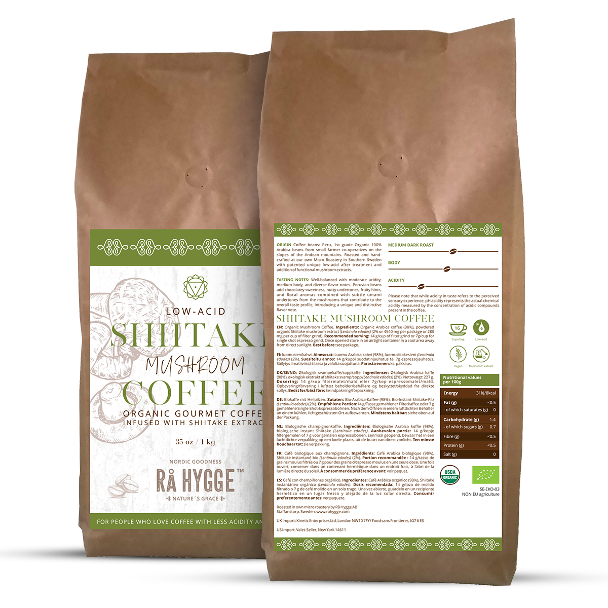 Shiitake eriline seentega kohv Terved oad 1 kg