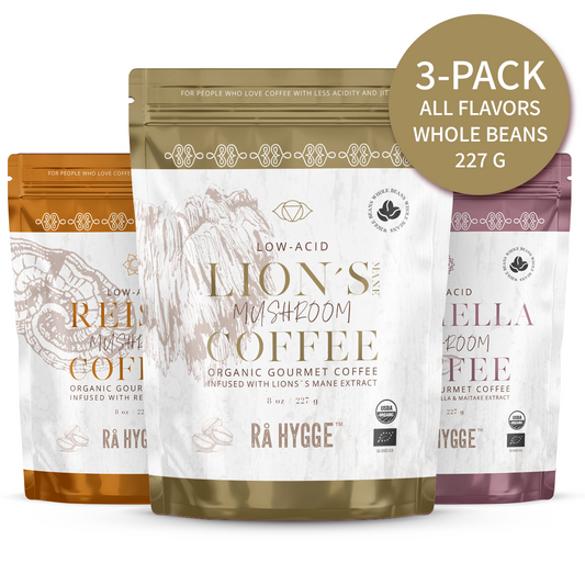 Ra Hygge mushroom coffee variety pack, whole beans 3 x 227 g