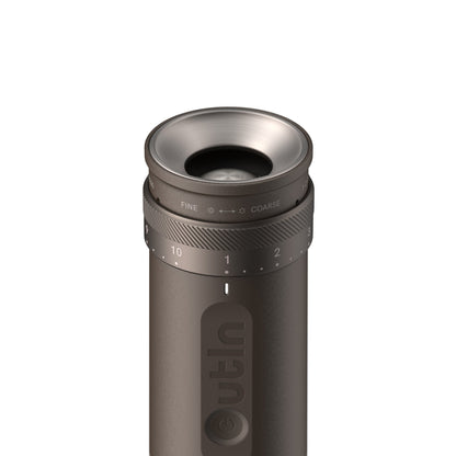 Outin Fino tragbare elektrische Kaffeemühle, Dunkelgrau, Vorderansicht