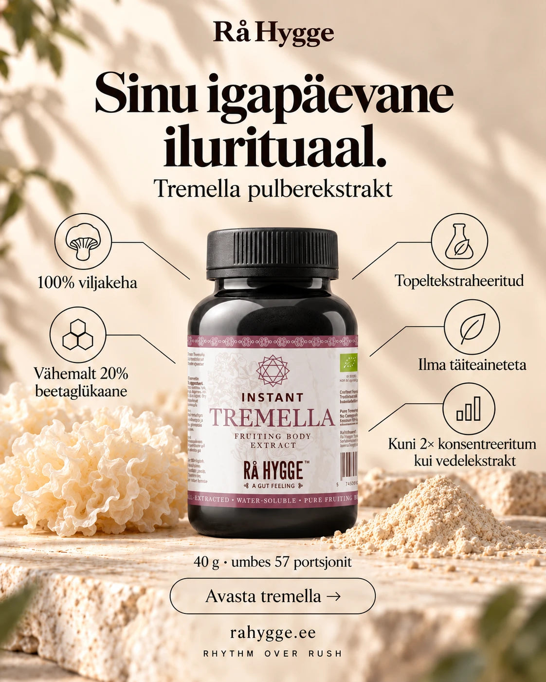 Tremella Powdered Extract 40 g, benefits at a glance, Ra Hygge